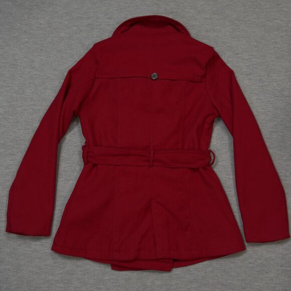 Rue 21 Womens Red Pea Coat Double Breasted Long Sleeve Belted Zip Pockets Size M - Picture 4 of 16